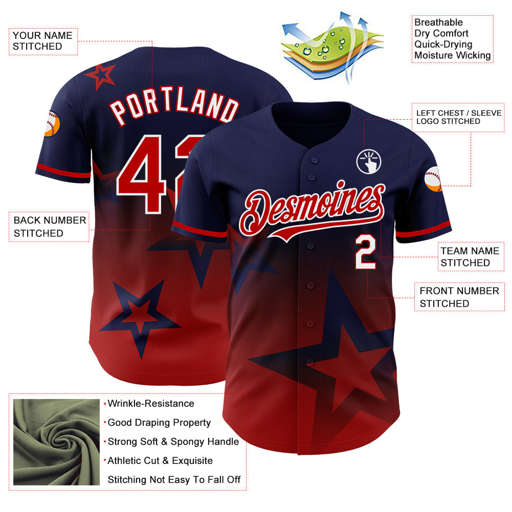 Custom Royal Red-White 3D Pattern Design Gradient Style Twinkle Star Authentic Baseball Jersey - Sky-Custom