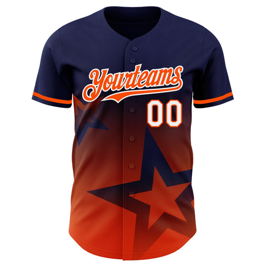 Custom Navy Orange-White 3D Pattern Design Gradient Style Twinkle Star Authentic Baseball Jersey - Sky-Custom