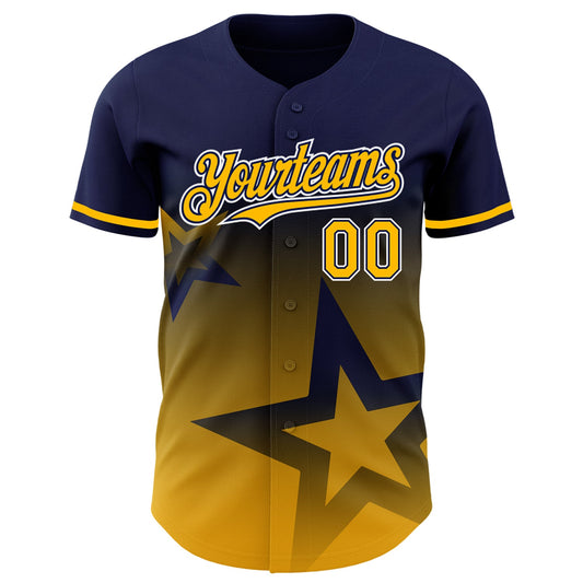 Custom Navy Gold-White 3D Pattern Design Gradient Style Twinkle Star Authentic Baseball Jersey - Sky-Custom
