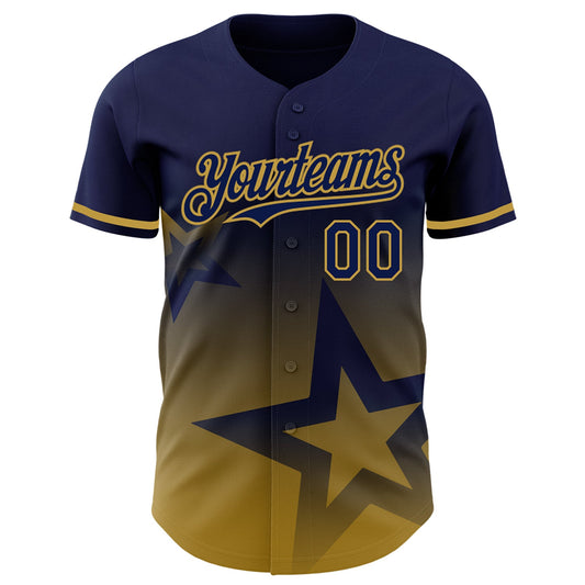 Custom Navy Old Gold 3D Pattern Design Gradient Style Twinkle Star Authentic Baseball Jersey - Sky-Custom