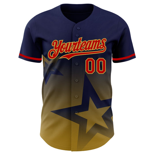 Custom Navy Red-Old Gold 3D Pattern Design Gradient Style Twinkle Star Authentic Baseball Jersey - Sky-Custom