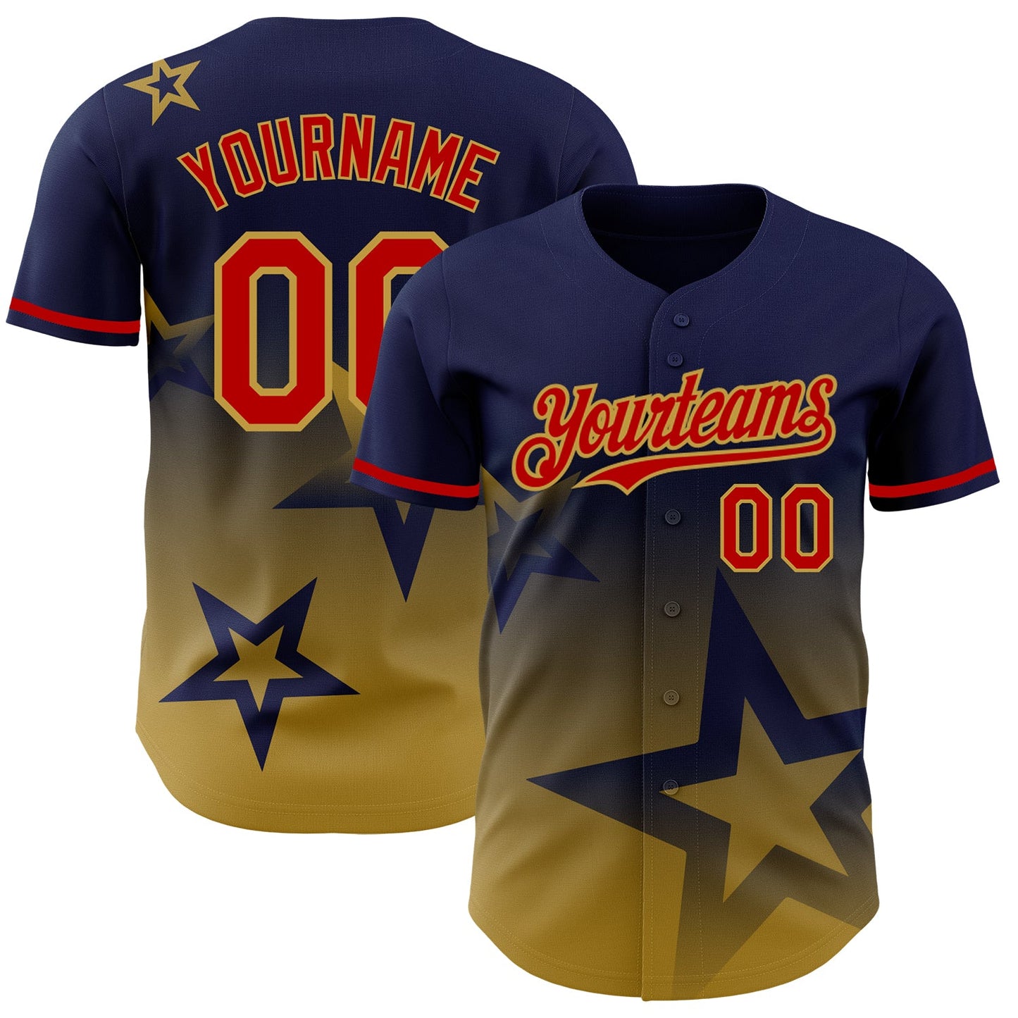 Custom Navy Red-Old Gold 3D Pattern Design Gradient Style Twinkle Star Authentic Baseball Jersey - Sky-Custom