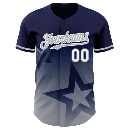 Custom Navy Gray-White 3D Pattern Design Gradient Style Twinkle Star Authentic Baseball Jersey - Sky-Custom