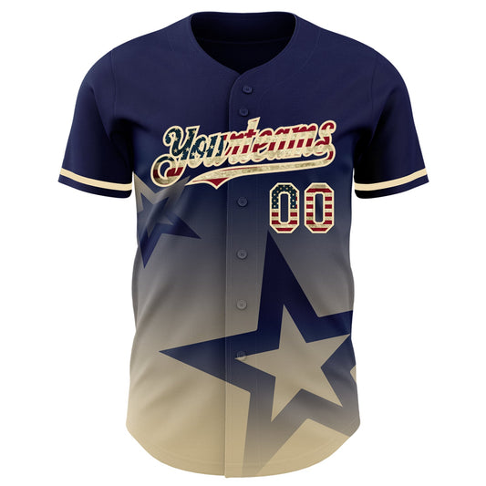 Custom Navy Vintage USA Flag-Cream 3D Pattern Design Gradient Style Twinkle Star Authentic Baseball Jersey - Sky-Custom