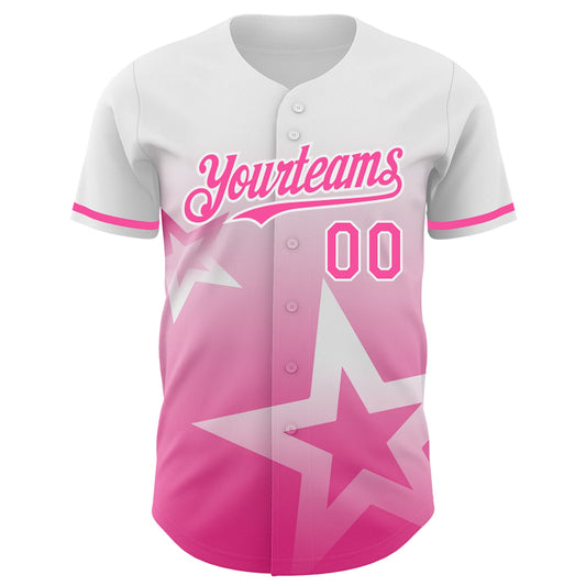 Custom White Pink 3D Pattern Design Gradient Style Twinkle Star Authentic Baseball Jersey - Sky-Custom