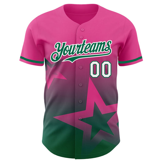 Custom Pink Kelly Green-White 3D Pattern Design Gradient Style Twinkle Star Authentic Baseball Jersey - Sky-Custom