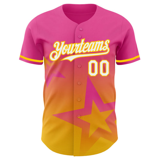 Custom Pink White-Yellow 3D Pattern Design Gradient Style Twinkle Star Authentic Baseball Jersey - Sky-Custom
