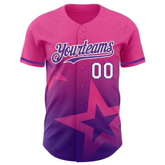 Custom Pink Purple-White 3D Pattern Design Gradient Style Twinkle Star Authentic Baseball Jersey - Sky-Custom
