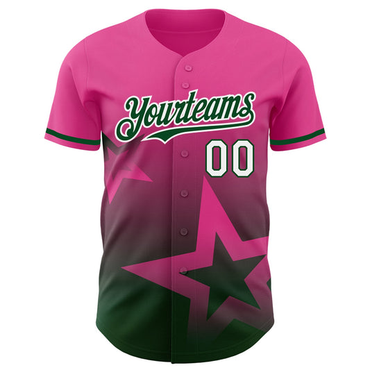 Custom Pink Green-White 3D Pattern Design Gradient Style Twinkle Star Authentic Baseball Jersey - Sky-Custom