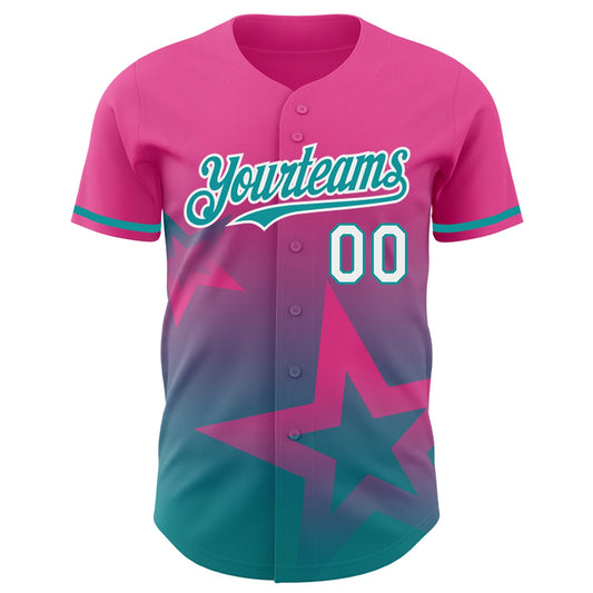 Custom Pink Teal-White 3D Pattern Design Gradient Style Twinkle Star Authentic Baseball Jersey - Sky-Custom