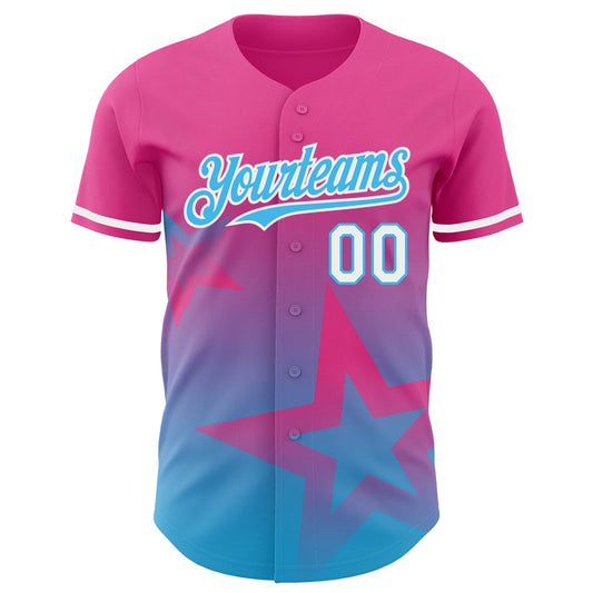Custom Pink Sky Blue-White 3D Pattern Design Gradient Style Twinkle Star Authentic Baseball Jersey - Sky-Custom