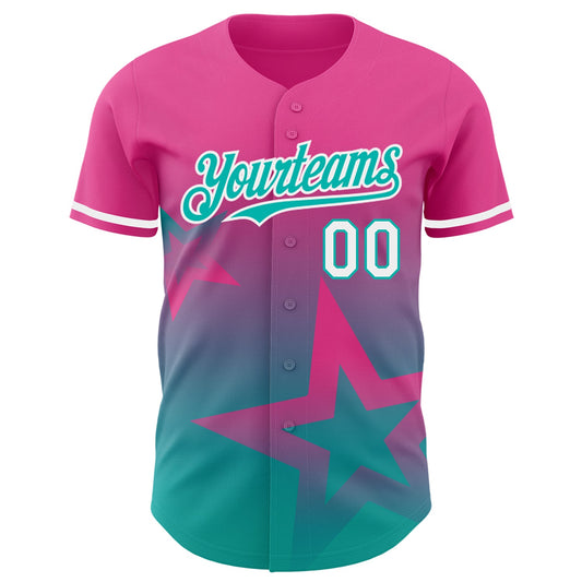 Custom Pink Aqua-White 3D Pattern Design Gradient Style Twinkle Star Authentic Baseball Jersey - Sky-Custom