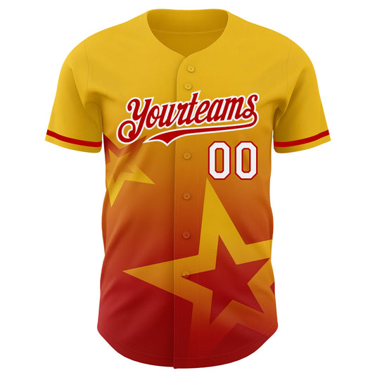 Custom Yellow Red-White 3D Pattern Design Gradient Style Twinkle Star Authentic Baseball Jersey - Sky-Custom