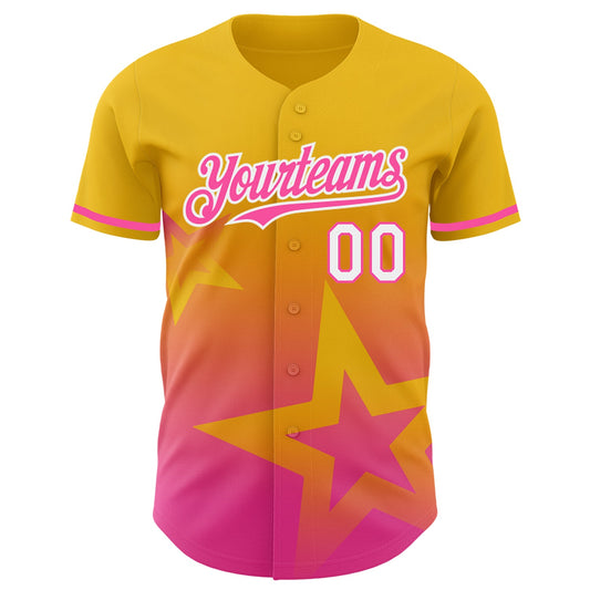 Custom Yellow Pink-White 3D Pattern Design Gradient Style Twinkle Star Authentic Baseball Jersey - Sky-Custom