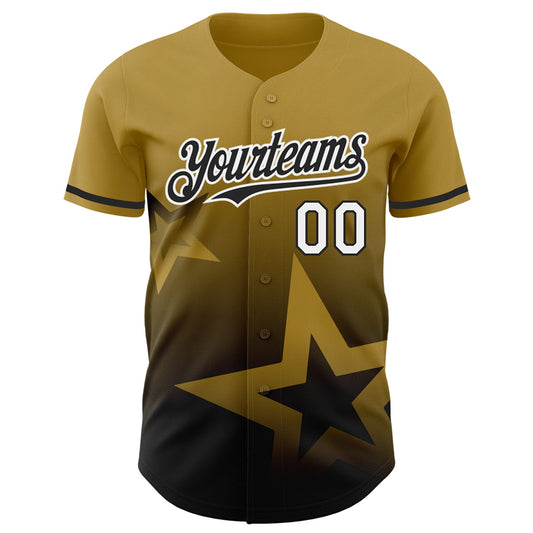 Custom Old Gold Black-White 3D Pattern Design Gradient Style Twinkle Star Authentic Baseball Jersey - Sky-Custom