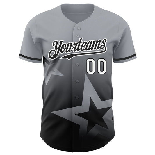 Custom Gray Black-White 3D Pattern Design Gradient Style Twinkle Star Authentic Baseball Jersey - Sky-Custom