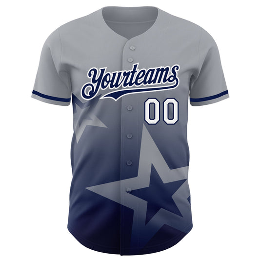 Custom Gray Navy-White 3D Pattern Design Gradient Style Twinkle Star Authentic Baseball Jersey - Sky-Custom