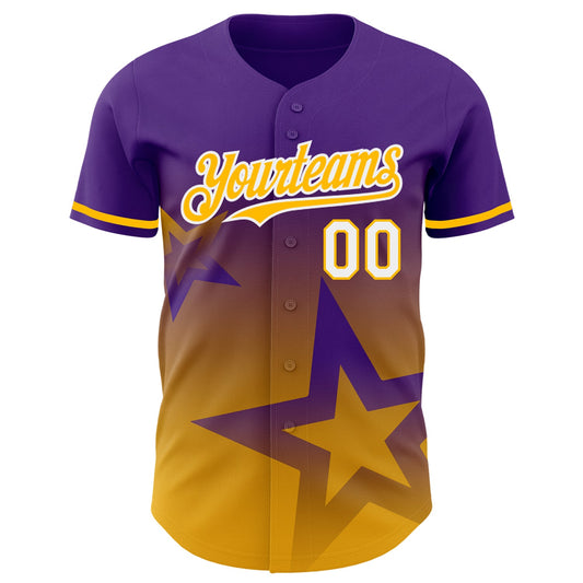 Custom Purple Gold-White 3D Pattern Design Gradient Style Twinkle Star Authentic Baseball Jersey - Sky-Custom