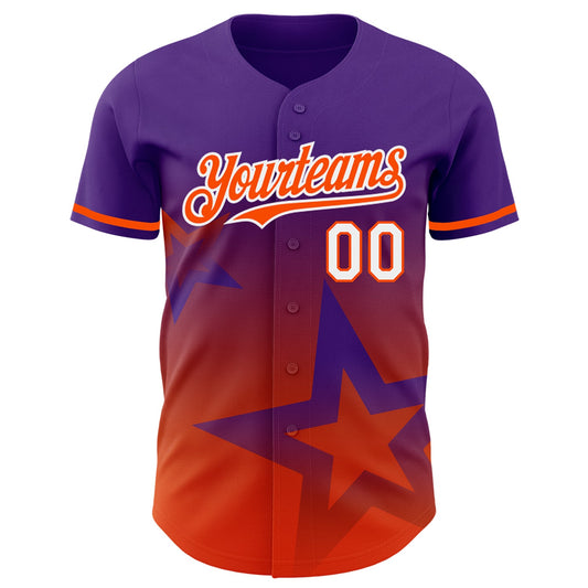 Custom Purple Orange-White 3D Pattern Design Gradient Style Twinkle Star Authentic Baseball Jersey - Sky-Custom