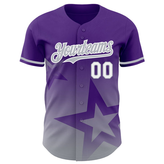 Custom Purple Gray-White 3D Pattern Design Gradient Style Twinkle Star Authentic Baseball Jersey - Sky-Custom
