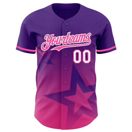 Custom Purple Pink-White 3D Pattern Design Gradient Style Twinkle Star Authentic Baseball Jersey - Sky-Custom