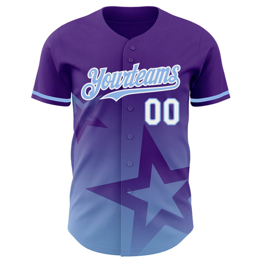 Custom Purple Light Blue-White 3D Pattern Design Gradient Style Twinkle Star Authentic Baseball Jersey - Sky-Custom