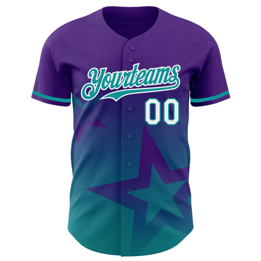 Custom Purple Teal-White 3D Pattern Design Gradient Style Twinkle Star Authentic Baseball Jersey - Sky-Custom
