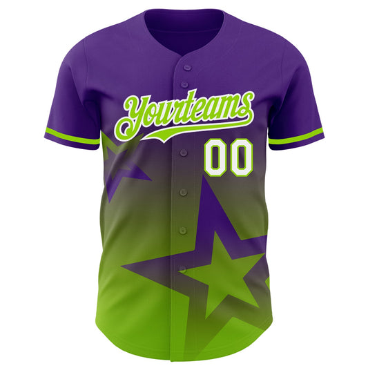 Custom Purple Neon Green-White 3D Pattern Design Gradient Style Twinkle Star Authentic Baseball Jersey - Sky-Custom