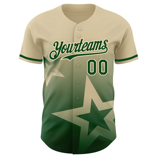 Custom Cream Green 3D Pattern Design Gradient Style Twinkle Star Authentic Baseball Jersey - Sky-Custom