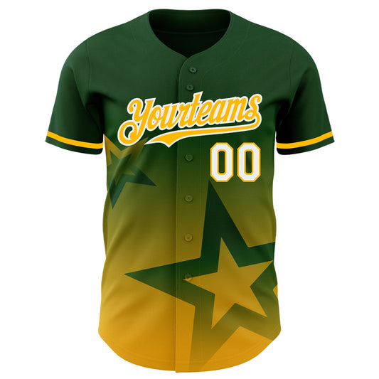 Custom Green Gold-White 3D Pattern Design Gradient Style Twinkle Star Authentic Baseball Jersey - Sky-Custom