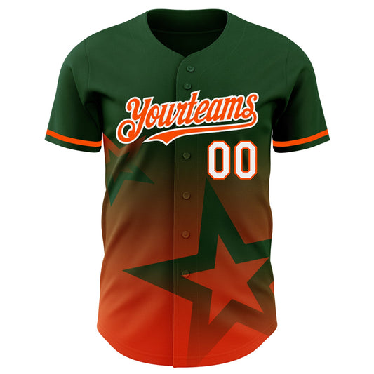 Custom Green Orange-White 3D Pattern Design Gradient Style Twinkle Star Authentic Baseball Jersey - Sky-Custom