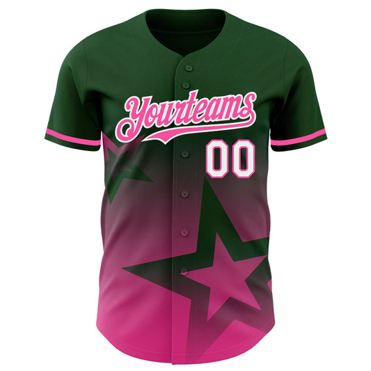 Custom Green Pink-White 3D Pattern Design Gradient Style Twinkle Star Authentic Baseball Jersey - Sky-Custom