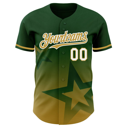 Custom Green Old Gold-White 3D Pattern Design Gradient Style Twinkle Star Authentic Baseball Jersey - Sky-Custom