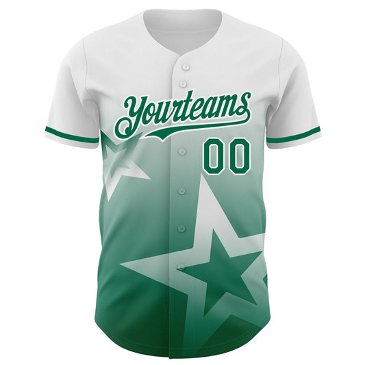 Custom White Kelly Green 3D Pattern Design Gradient Style Twinkle Star Authentic Baseball Jersey - Sky-Custom