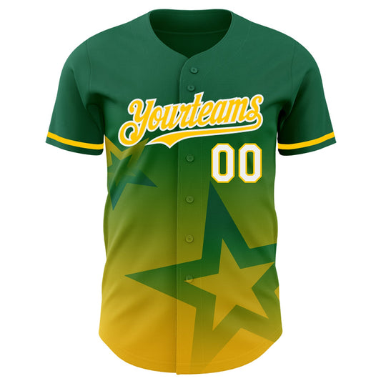 Custom Kelly Green Yellow-White 3D Pattern Design Gradient Style Twinkle Star Authentic Baseball Jersey - Sky-Custom