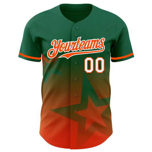 Custom Kelly Green Orange-White 3D Pattern Design Gradient Style Twinkle Star Authentic Baseball Jersey - Sky-Custom