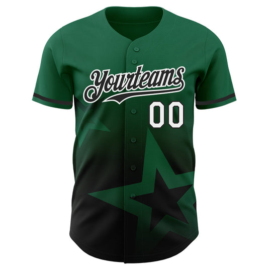 Custom Kelly Green Black-White 3D Pattern Design Gradient Style Twinkle Star Authentic Baseball Jersey - Sky-Custom