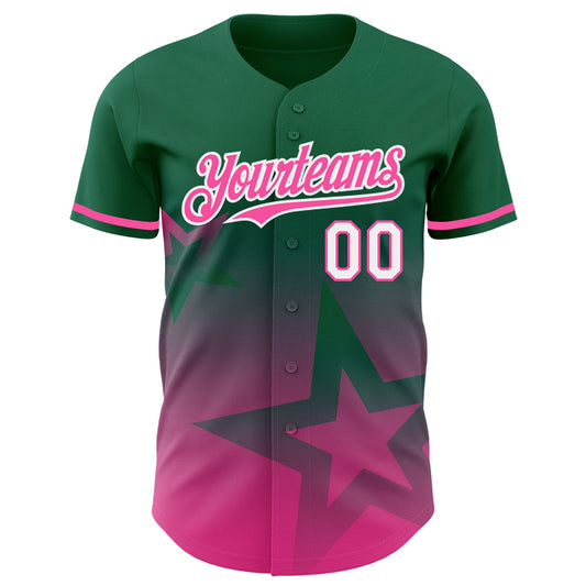 Custom Kelly Green Pink-White 3D Pattern Design Gradient Style Twinkle Star Authentic Baseball Jersey - Sky-Custom
