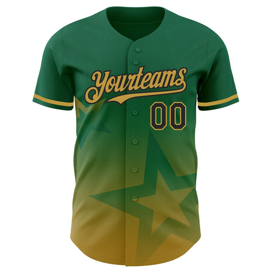Custom Kelly Green Old Gold-Black 3D Pattern Design Gradient Style Twinkle Star Authentic Baseball Jersey - Sky-Custom