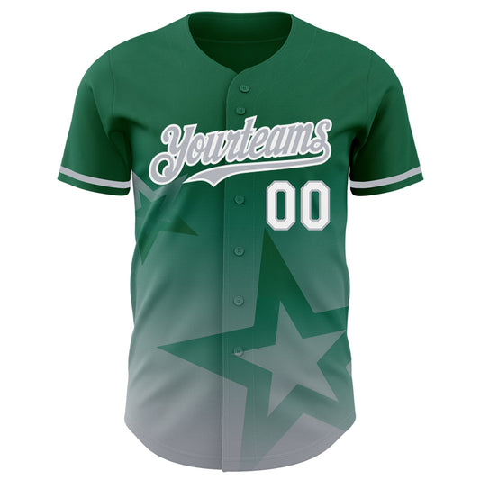 Custom Kelly Green Gray-White 3D Pattern Design Gradient Style Twinkle Star Authentic Baseball Jersey - Sky-Custom