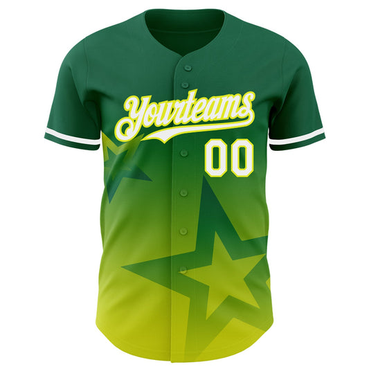Custom Kelly Green White-Neon Yellow 3D Pattern Design Gradient Style Twinkle Star Authentic Baseball Jersey - Sky-Custom