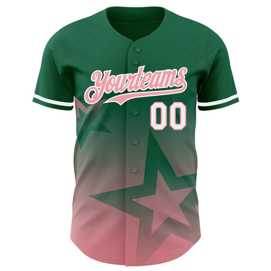 Custom Kelly Green Medium Pink-White 3D Pattern Design Gradient Style Twinkle Star Authentic Baseball Jersey - Sky-Custom