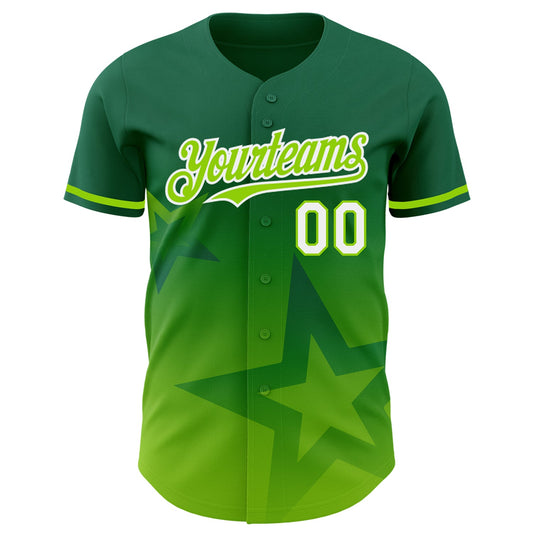 Custom Kelly Green Neon Green-White 3D Pattern Design Gradient Style Twinkle Star Authentic Baseball Jersey - Sky-Custom