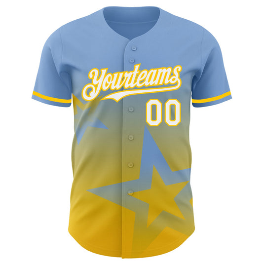 Custom Light Blue White-Yellow 3D Pattern Design Gradient Style Twinkle Star Authentic Baseball Jersey - Sky-Custom