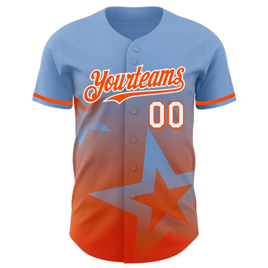 Custom Light Blue Orange-White 3D Pattern Design Gradient Style Twinkle Star Authentic Baseball Jersey - Sky-Custom