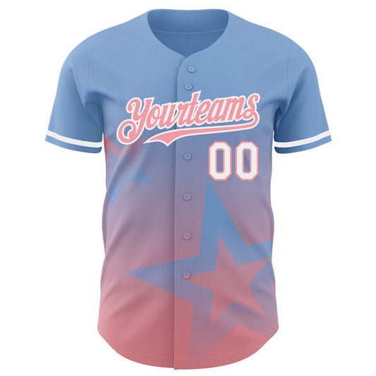 Custom Light Blue Medium Pink-White 3D Pattern Design Gradient Style Twinkle Star Authentic Baseball Jersey - Sky-Custom