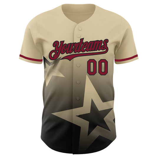 Custom Cream Crimson-Black 3D Pattern Design Gradient Style Twinkle Star Authentic Baseball Jersey - Sky-Custom