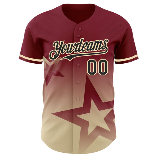 Custom Crimson Black-Cream 3D Pattern Design Gradient Style Twinkle Star Authentic Baseball Jersey - Sky-Custom