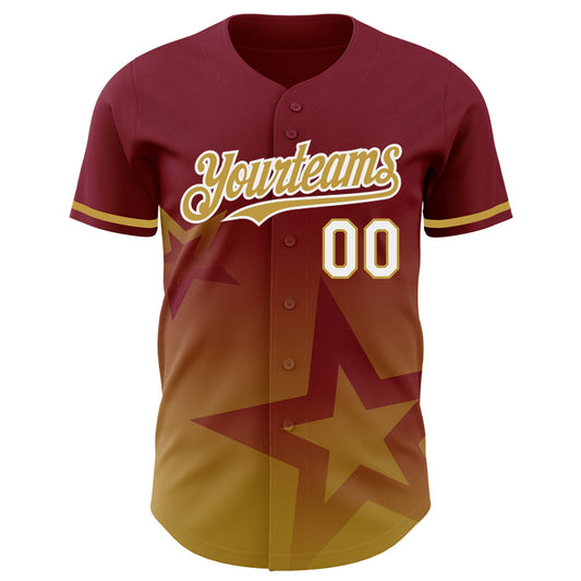 Custom Crimson Old Gold-White 3D Pattern Design Gradient Style Twinkle Star Authentic Baseball Jersey - Sky-Custom