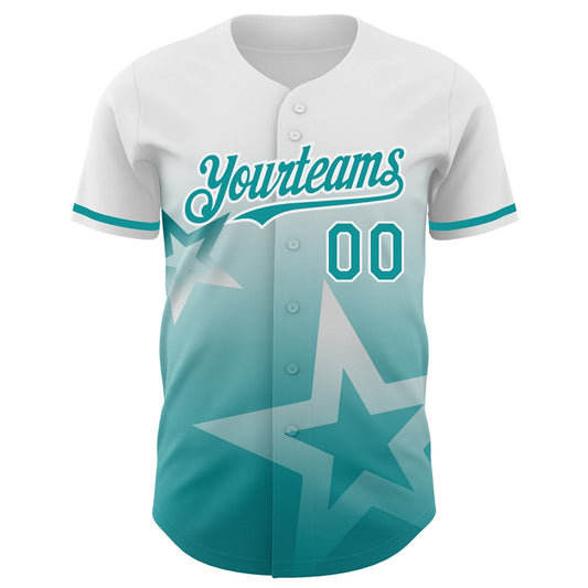 Custom White Teal 3D Pattern Design Gradient Style Twinkle Star Authentic Baseball Jersey - Sky-Custom